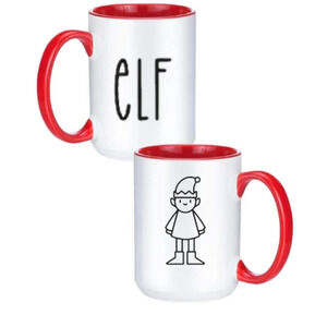 "Elf" 🎄 Minimalist Mug – 15oz Red & White – Perfect Holiday Gift 🎁